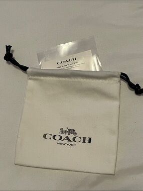 Coach White Jewelry Drawstring Pouch with Black Cord 5x5 (New)